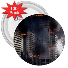 Destruction Apocalypse War Disaster 3  Buttons (100 Pack)  by Celenk