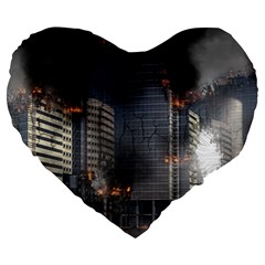 Destruction Apocalypse War Disaster Large 19  Premium Heart Shape Cushions by Celenk