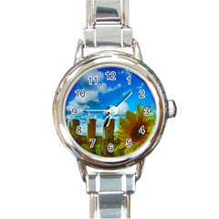 Sunflower Summer Sunny Nature Round Italian Charm Watch by Celenk