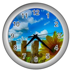 Sunflower Summer Sunny Nature Wall Clocks (silver)  by Celenk