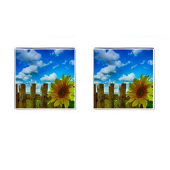 Sunflower Summer Sunny Nature Cufflinks (square) by Celenk