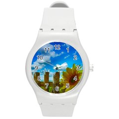 Sunflower Summer Sunny Nature Round Plastic Sport Watch (m) by Celenk