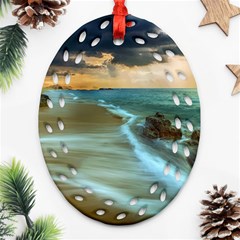 Beach Shore Sand Coast Nature Sea Ornament (oval Filigree) by Celenk