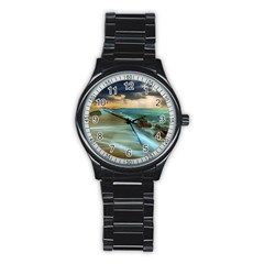 Beach Shore Sand Coast Nature Sea Stainless Steel Round Watch by Celenk