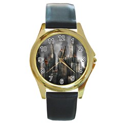 Armageddon Disaster Destruction War Round Gold Metal Watch by Celenk