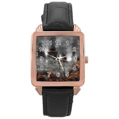 Destruction War Conflict Explosive Rose Gold Leather Watch  by Celenk