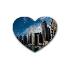 Skyscraper City Architecture Urban Rubber Coaster (heart)  by Celenk