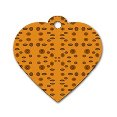 Brown Circle Pattern On Yellow Dog Tag Heart (two Sides) by BrightVibesDesign