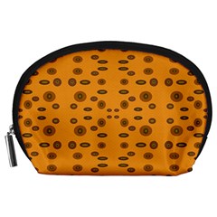 Brown Circle Pattern On Yellow Accessory Pouches (large)  by BrightVibesDesign