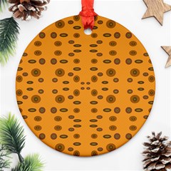 Brown Circle Pattern On Yellow Ornament (round) by BrightVibesDesign