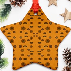 Brown Circle Pattern On Yellow Ornament (star) by BrightVibesDesign