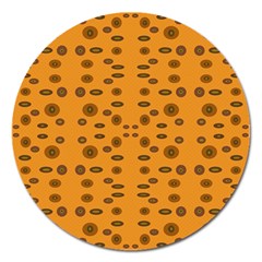 Brown Circle Pattern On Yellow Magnet 5  (round) by BrightVibesDesign