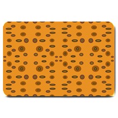 Brown Circle Pattern On Yellow Large Doormat  by BrightVibesDesign