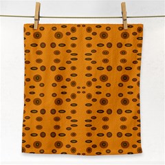 Brown Circle Pattern On Yellow Face Towel by BrightVibesDesign