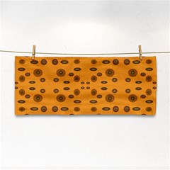 Brown Circle Pattern On Yellow Hand Towel by BrightVibesDesign