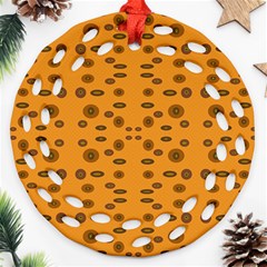 Brown Circle Pattern On Yellow Ornament (round Filigree) by BrightVibesDesign