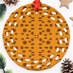 Brown Circle Pattern On Yellow Round Filigree Ornament (Two Sides) Front