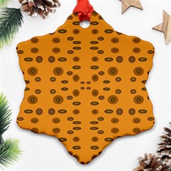 Brown Circle Pattern On Yellow Snowflake Ornament (two Sides) by BrightVibesDesign