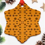 Brown Circle Pattern On Yellow Snowflake Ornament (Two Sides) Front