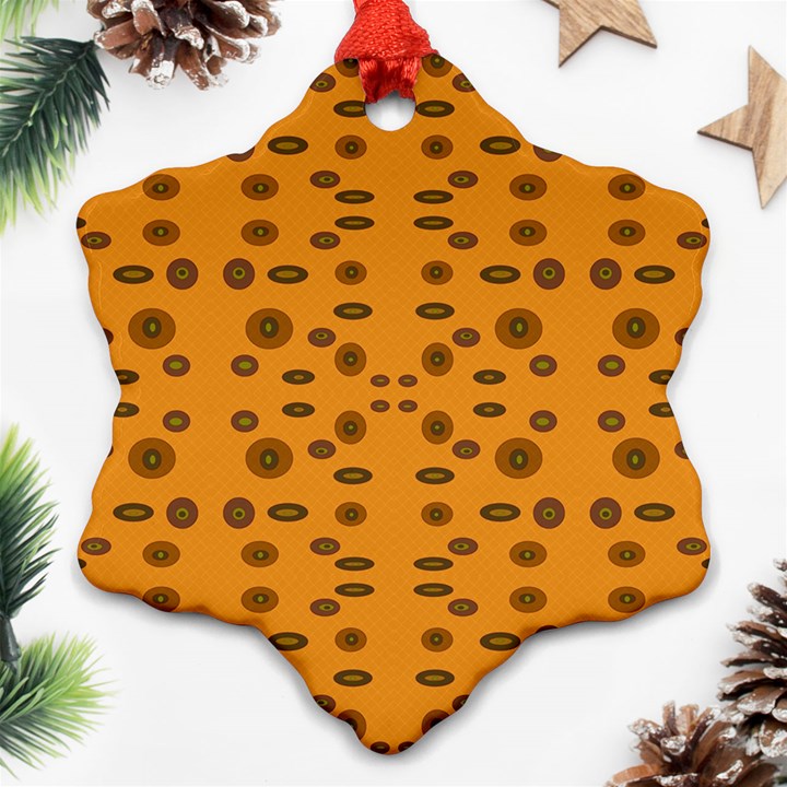 Brown Circle Pattern On Yellow Snowflake Ornament (Two Sides)