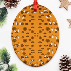 Brown Circle Pattern On Yellow Ornament (oval Filigree) by BrightVibesDesign