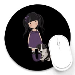 Dolly Girl And Dog Round Mousepads by Valentinaart