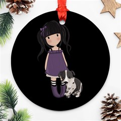 Dolly Girl And Dog Ornament (round) by Valentinaart