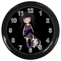 Dolly Girl And Dog Wall Clocks (black) by Valentinaart