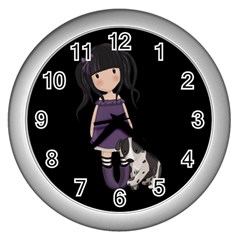 Dolly Girl And Dog Wall Clocks (silver)  by Valentinaart