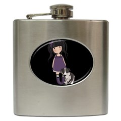 Dolly Girl And Dog Hip Flask (6 Oz) by Valentinaart