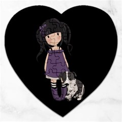 Dolly Girl And Dog Jigsaw Puzzle (heart) by Valentinaart