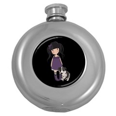 Dolly Girl And Dog Round Hip Flask (5 Oz) by Valentinaart