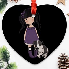 Dolly Girl And Dog Heart Ornament (two Sides) by Valentinaart