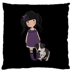 Dolly Girl And Dog Large Flano Cushion Case (one Side) by Valentinaart