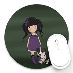 Dolly Girl And Dog Round Mousepads by Valentinaart