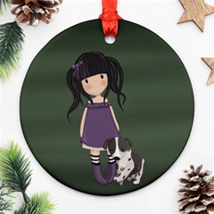 Dolly Girl And Dog Ornament (round) by Valentinaart