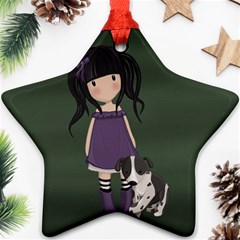 Dolly Girl And Dog Ornament (star) by Valentinaart