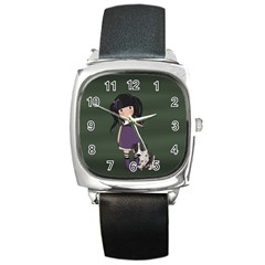 Dolly Girl And Dog Square Metal Watch by Valentinaart