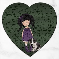 Dolly Girl And Dog Jigsaw Puzzle (heart) by Valentinaart