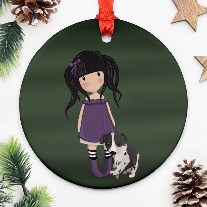 Dolly girl and dog Round Ornament (Two Sides)