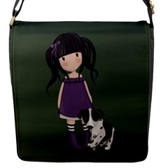 Dolly Girl And Dog Flap Messenger Bag (s) by Valentinaart