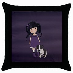 Dolly Girl And Dog Throw Pillow Case (black) by Valentinaart