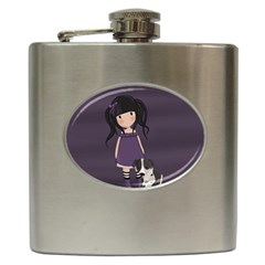 Dolly Girl And Dog Hip Flask (6 Oz) by Valentinaart