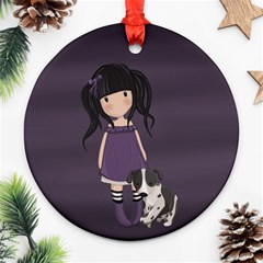 Dolly Girl And Dog Round Ornament (two Sides) by Valentinaart