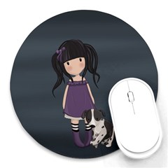 Dolly Girl And Dog Round Mousepads by Valentinaart