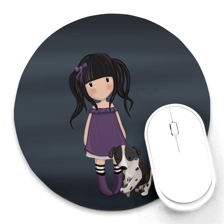 Dolly girl and dog Round Mousepads