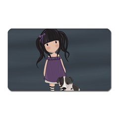 Dolly Girl And Dog Magnet (rectangular) by Valentinaart