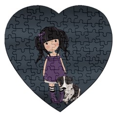 Dolly Girl And Dog Jigsaw Puzzle (heart) by Valentinaart