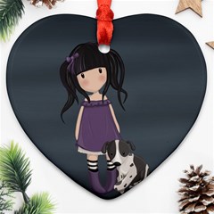 Dolly Girl And Dog Heart Ornament (two Sides) by Valentinaart