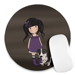 Dolly Girl And Dog Round Mousepads by Valentinaart